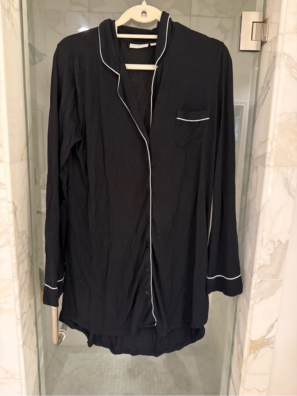 Nordstrom Black Button-Down Pajama Shirt with White Piping sz M